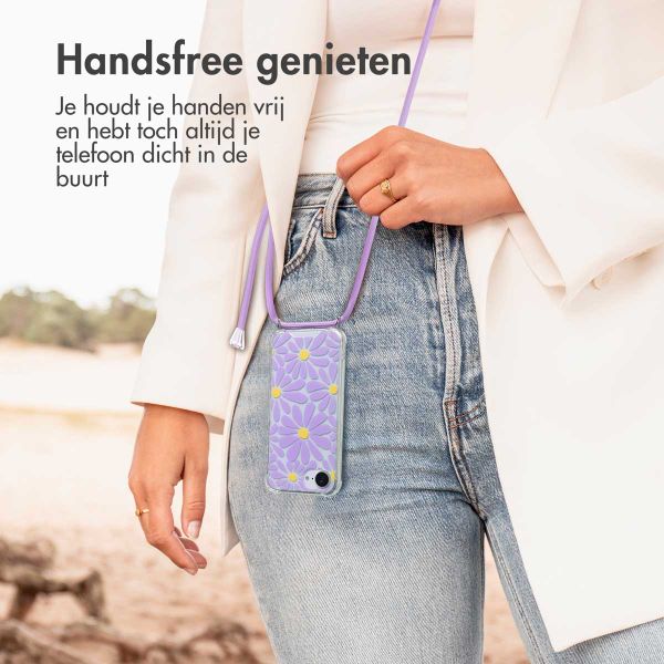 imoshion Design hoesje met koord Apple iPhone 16e - Tropical Violet Flowers Connect