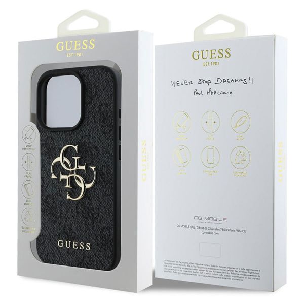 Guess 4G Metal Logo Backcover iPhone 16 Pro Max - Zwart