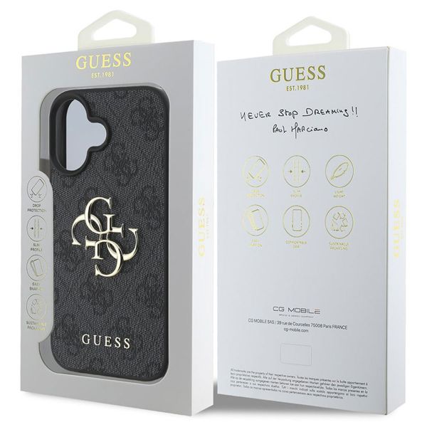 Guess 4G Metal Logo Backcover Apple iPhone 16 - Zwart