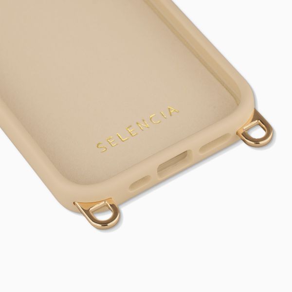 Selencia Rivièra MagSafe Backcover met afneembare haakjes voor de Apple iPhone 17e / 16e - Milky Latte + Satin Stone Polskoord - Brown