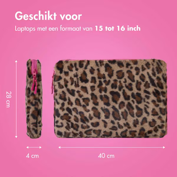 imoshion Fluffy Laptop hoes 15-16 inch - Laptopsleeve - Leopard Pink