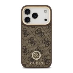 Guess Classic Strass Logo Leather Backcover met MagSafe Apple iPhone 17 Pro - Bruin