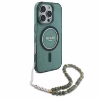Guess MagSafe IML Glitter Case met beads strap Apple iPhone 16 Pro - Green