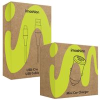 imoshion Mini autolader snellaadbundel - 2 poorten - USB-A Quick Charge - USB-C Power Delivery - 60 Watt + Braided USB-A naar USB-C kabel - 0,5 meter - Zwart