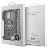 Guess MagSafe IML Glitter Case met beads strap Apple iPhone 16 Pro - Zwart