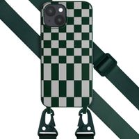 Selencia Siliconen design hoesje met afneembaar koord iPhone 15 - Irregular Check Green