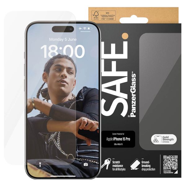 SAFE by PanzerGlass Ultra-Wide Fit Screenprotector iPhone 15 Pro