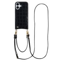 Selencia Nova Croco Telefoonhoes met Koord en Pashouder Apple iPhone 17 - Zwart