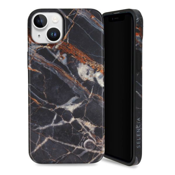 Selencia Aurora Fashion Backcover iPhone 15 Plus - Duurzaam hoesje - 100% gerecycled - Zwart Marmer