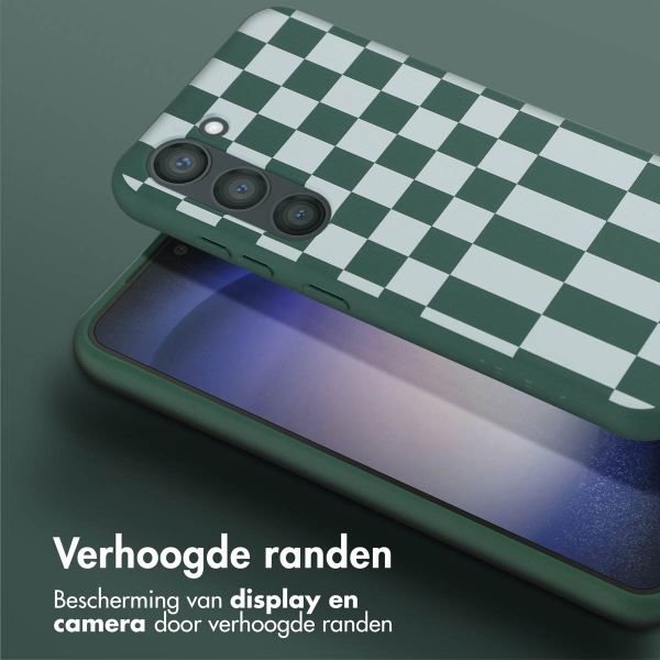 Selencia Siliconen design hoesje met afneembaar koord Samsung Galaxy S23 - Irregular Check Green