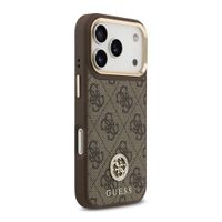 Guess Classic Strass Logo Leather Backcover met MagSafe Apple iPhone 17 Pro - Bruin