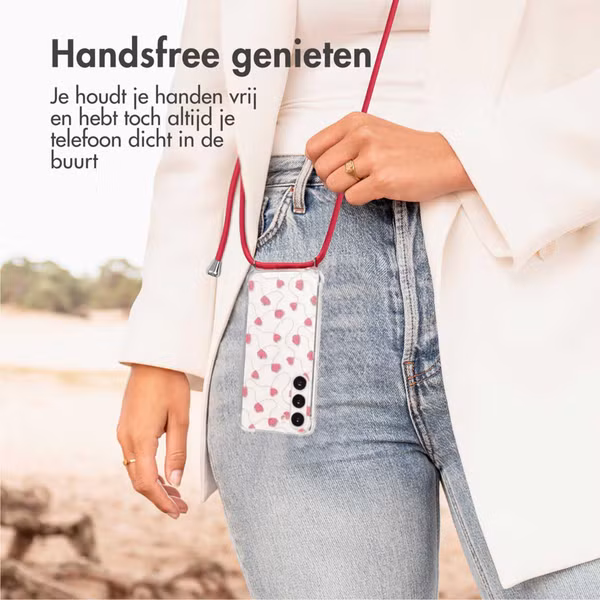 imoshion Design hoesje met koord Samsung Galaxy S23 - Dusty Rose Connected Hearts