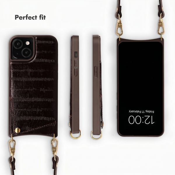 Selencia Nova Real Leather Back Cover with Card Holder Apple iPhone 15 - Dark Chocolate