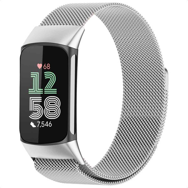 imoshion Milanees magnetisch bandje Fitbit Charge 5 - Maat S - Zilver