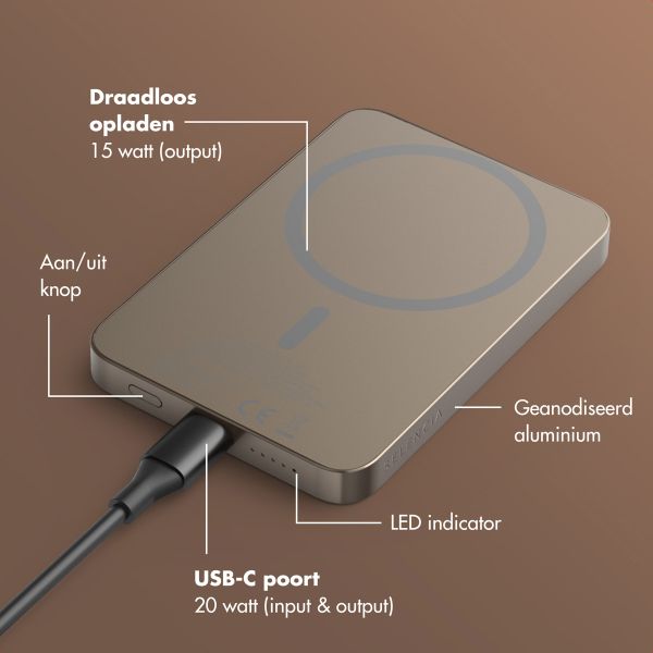 Selencia Vivid MagSafe Powerbank 5.000 mAh - Draadloze Powerbank - MagSafe en Qi2 - Desert Gold / Wild Leo