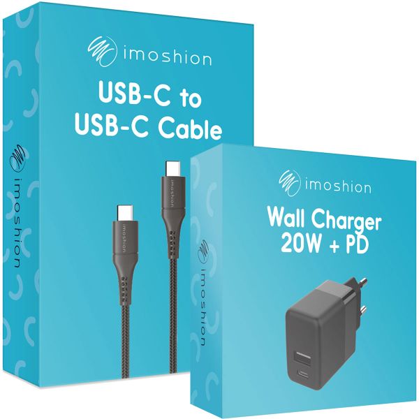 imoshion Wall Charger met USB-C naar USB-C kabel - Oplader - Gevlochten textiel - 20 Watt - 1 meter - Zwart