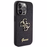Guess 4G Metal Logo Glitter Backcover Apple iPhone 15 Pro - Zwart