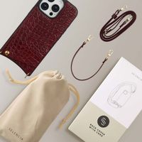 Selencia Nova Croco Phone Case with Cord and Card Holder Apple iPhone 16 Pro - Burgundy