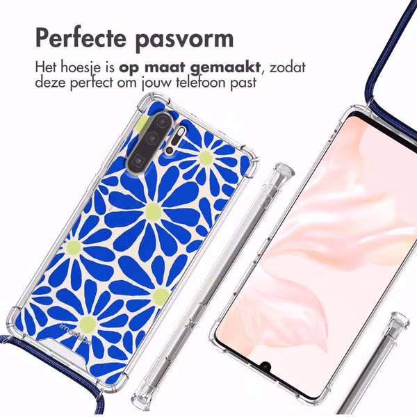 imoshion Design hoesje met koord Huawei P30 Pro - Cobalt Blue Flowers Connect