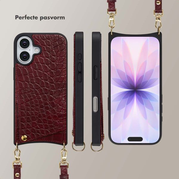 Selencia Nova Croco Telefoonhoes met Koord en Pashouder Apple iPhone 17 - Burgundy