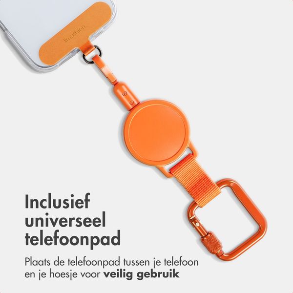 imoshion Uittrekbare Kabel met Karabijnhaak en Telefoonpad - Anti-diefstal Telefoonkoord - Oranje