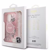Guess MagSafe IML Flowers Case met beads strap Apple iPhone 15 Pro Max - Pink
