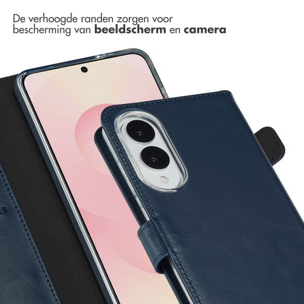 Selencia Echt Leren Bookcase Samsung Galaxy S25 Edge - Donkerblauw