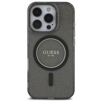 Guess MagSafe IML Glitter Case met beads strap Apple iPhone 16 Pro - Zwart