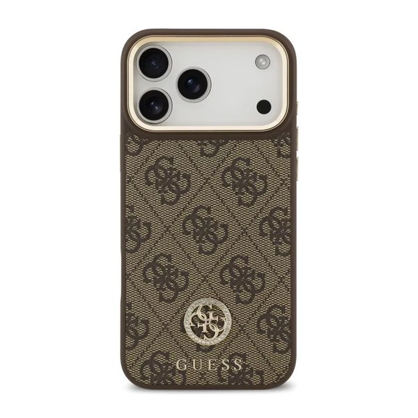 Guess Classic Strass Logo Leather Backcover met MagSafe Apple iPhone 17 Pro - Bruin