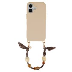 Selencia Rivièra MagSafe Backcover met afneembare haakjes voor de Apple iPhone 16 - Milky Latte + Satin Stone Polskoord - Brown