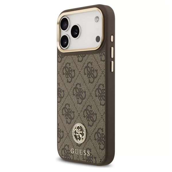 Guess Classic Strass Logo Leather Backcover met MagSafe Apple iPhone 17 Pro - Bruin
