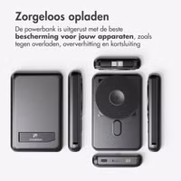 imoshion MagSafe Powerbank met standaard + Accezz Ultra Slim GaN Oplader + Accezz USB-C naar USB-C kabel - 1 meter - Zwart