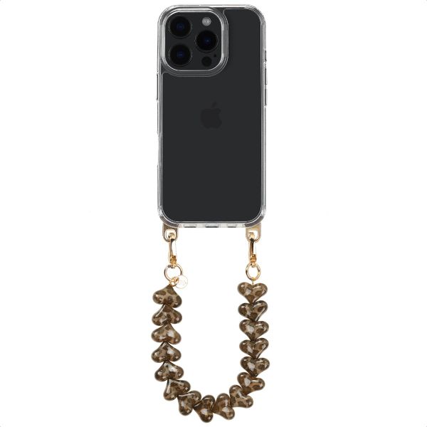 Transparante Backcover met afneembare haakjes Apple iPhone 16 Pro Max + Lova Polskoord - Tortoise Leopard