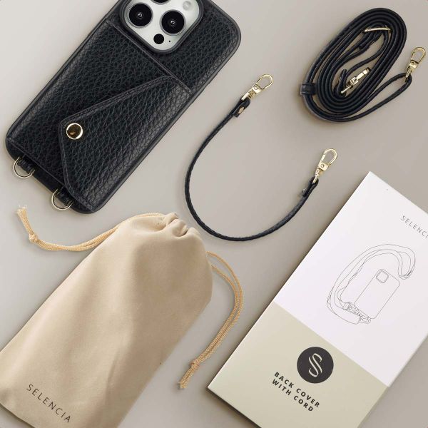Selencia Sera Phone Case with Cord and Envelope Card Holder Apple iPhone 16 Pro - Black
