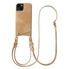 Selencia Nova Croco Telefoonhoes met Koord en Pashouder Apple iPhone 14 / 13 - Toasted Almond