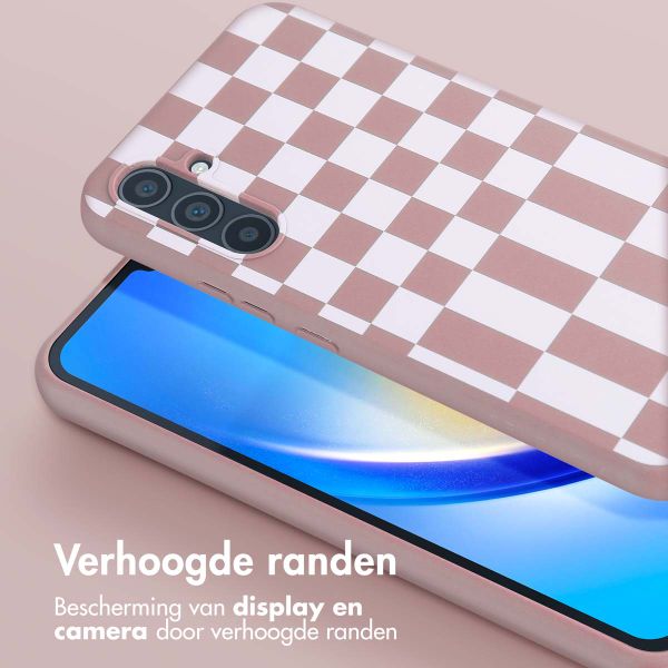 Selencia Siliconen design hoesje met afneembaar koord Samsung Galaxy A34 (5G) - Irregular Check Sand Pink