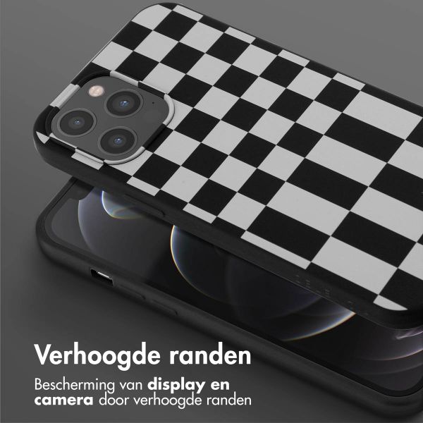 Selencia Siliconen design hoesje met afneembaar koord iPhone 12 Pro Max - Irregular Check Black