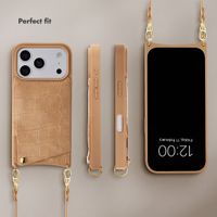 Selencia Nova Croco Phone Case with Cord and Card Holder Apple iPhone 18 Pro Max / 17 Pro Max - Toasted Almond