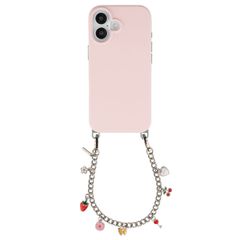 Selencia Rivièra MagSafe Backcover met afneembare haakjes voor de Apple iPhone 16 - Sorbet Pink + Chain Charm - Silver