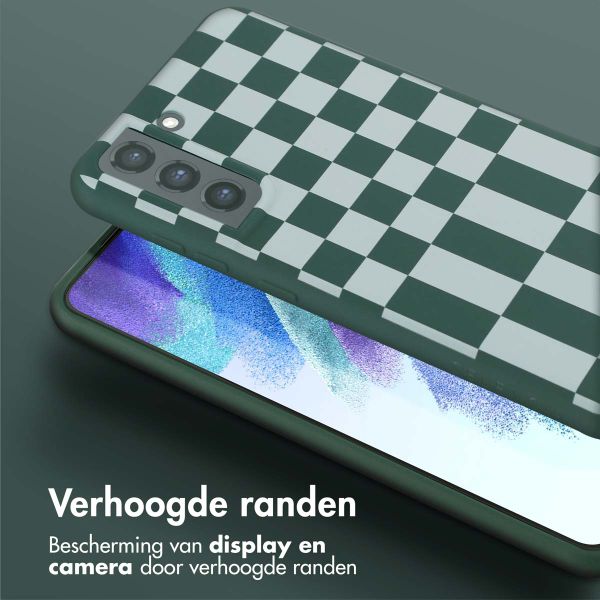 Selencia Siliconen design hoesje met afneembaar koord Samsung Galaxy S21 FE - Irregular Check Green