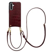 Selencia Nova Croco Telefoonhoes met Koord en Pashouder Samsung Galaxy A36 - Burgundy
