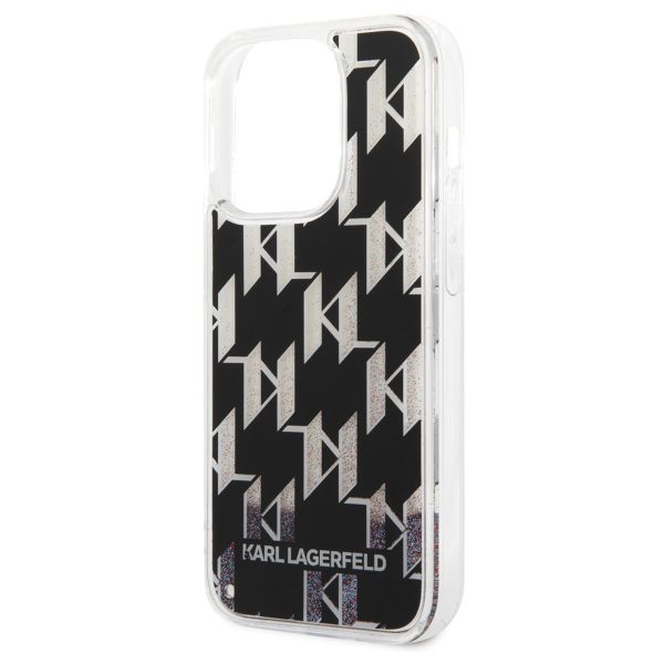 Karl Lagerfeld Liquid Glitter Backcover Monogram iPhone 14 Pro - Zwart