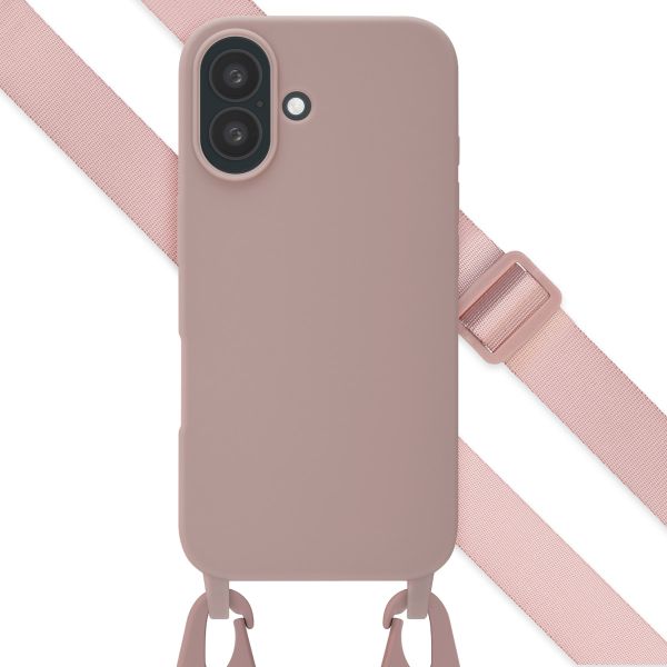 Selencia Siliconen hoesje met afneembaar koord iPhone 16 - Sand Pink