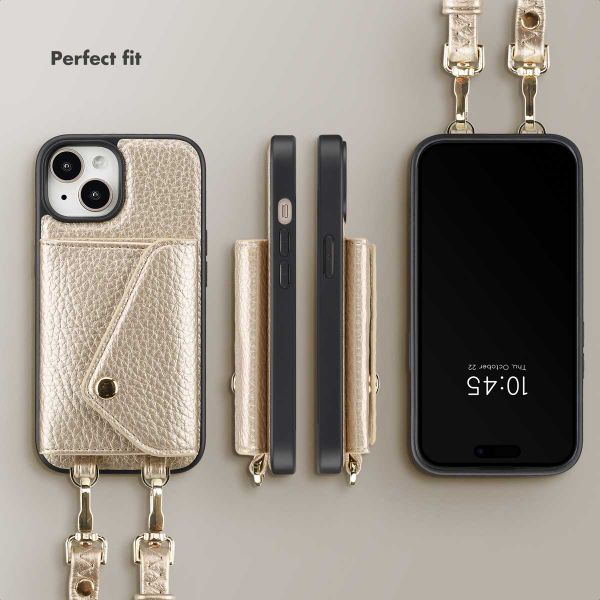 Selencia Sera Phone Case with Cord and Envelope Card Holder Apple iPhone 15 - Champagne
