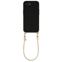 Selencia Rivièra MagSafe Backcover met afneembare haakjes voor de Apple iPhone 17e / 16e - Velvet Black + Sleek Chain Polskoord - Gold