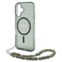 Guess MagSafe IML Glitter Case met beads strap iPhone 16 Pro Max - Green