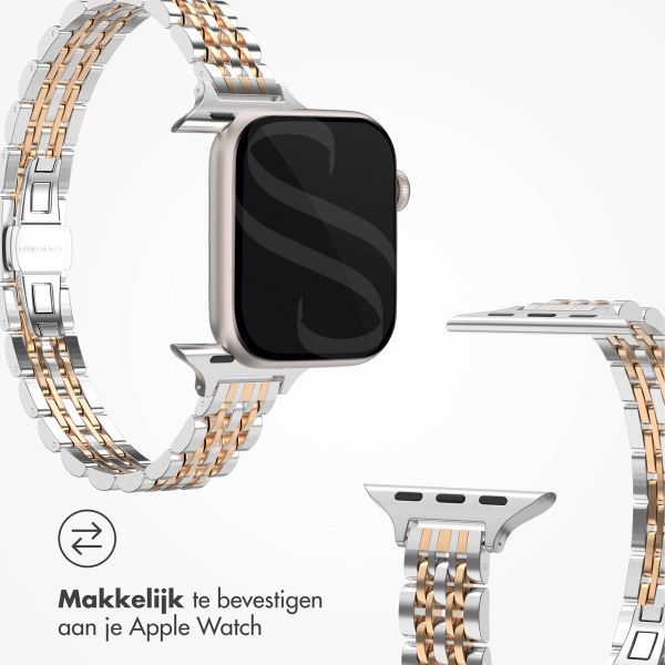 Selencia Slim Steel Jubilee Inspired schakelbandje Apple Watch Series 1 t/m 9 / SE (38/40/41 mm) | Series 10 (42 mm) - Zilver & Rosé Goud