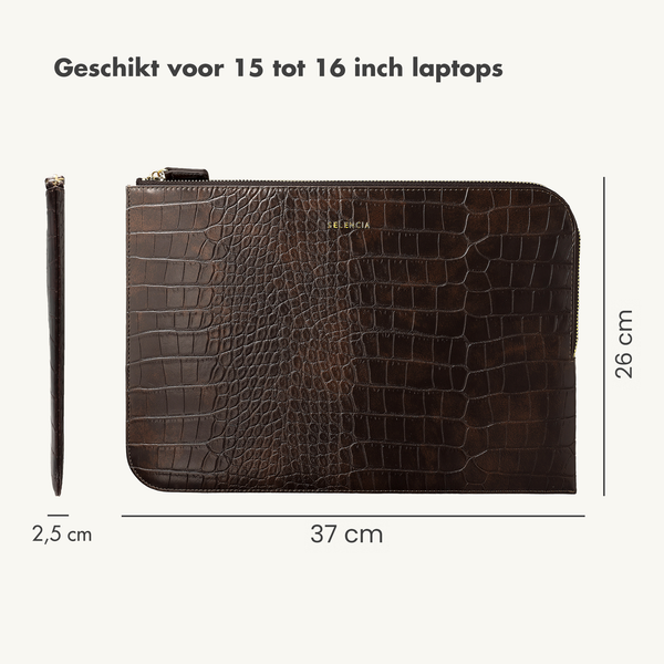 Selencia Croco Laptophoes 15-16 inch - Laptopsleeve - Choco Brown