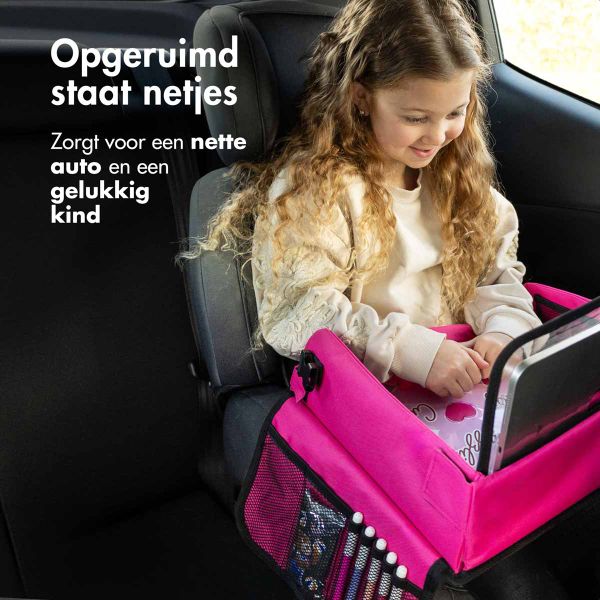 imoshion Reistafel - tablethouder auto - 7 opbergvakken - inclusief 2 kleurplaten - Roze