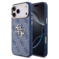Guess 4G Metal Logo Backcover Apple iPhone 17 Pro - Gold Edge - Blue